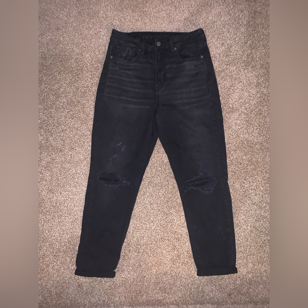 American Eagle distressed straight leg mom jeans